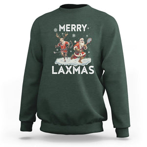 Christmas Sport Sweatshirt Merry LAXMAS Santa Reindeer Play Lacrosse TS09 Dark Forest Green Printyourwear