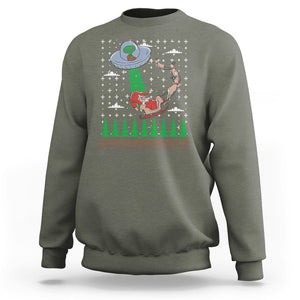 Christmas Sweatshirt Alien Invasion Space UFO Catch Santa TS09 Military Green Printyourwear