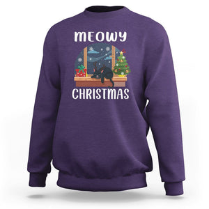Christmas Sweatshirt Cat Reindeer Chillin' Xmas Eve Window Meowy TS09 Purple Printyourwear