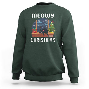 Christmas Sweatshirt Cat Reindeer Chillin' Xmas Eve Window Meowy TS09 Dark Forest Green Printyourwear