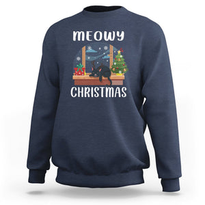 Christmas Sweatshirt Cat Reindeer Chillin' Xmas Eve Window Meowy TS09 Navy Printyourwear
