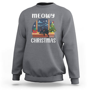 Christmas Sweatshirt Cat Reindeer Chillin' Xmas Eve Window Meowy TS09 Charcoal Printyourwear