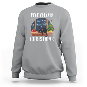 Christmas Sweatshirt Cat Reindeer Chillin' Xmas Eve Window Meowy TS09 Sport Gray Printyourwear