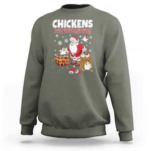 Christmas Sweatshirt Chickens For Everybody Santa Present Chimney TS09 Military Green Printyourwear