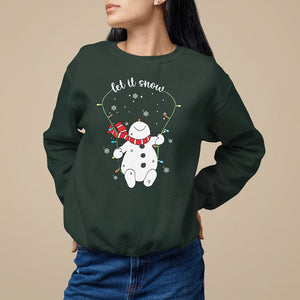 Christmas Sweatshirt Let It Snow Cute Snowman Xmas TS09 Dark Forest Green Printyourwear