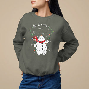 Christmas Sweatshirt Let It Snow Cute Snowman Xmas TS09 Military Green Printyourwear
