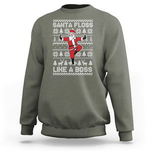 Christmas Sweatshirt Santa Floss Like A Boss Funny Dancing TS09 Military Green Printyourwear