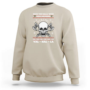 Christmas Sweatshirt Viking Valhalla Deck The Halls With Skulls And Bodies TS09 Sand Printyourwear