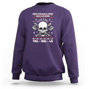 Christmas Sweatshirt Viking Valhalla Deck The Halls With Skulls And Bodies TS09 Purple Printyourwear
