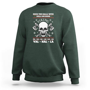 Christmas Sweatshirt Viking Valhalla Deck The Halls With Skulls And Bodies TS09 Dark Forest Green Printyourwear