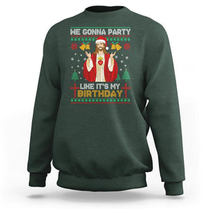 Christmas Sweatshirt We Gonna Party Like It's My Birthday Jesus TS09 Dark Forest Green Printyourwear