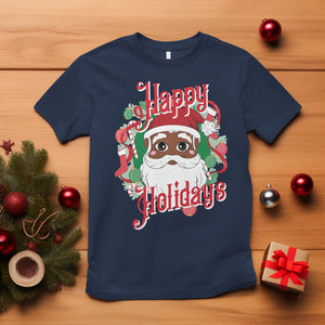 Christmas T Shirt Black Happy Holidays African American Santa TS09 Navy Printyourwear