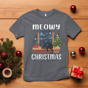 Christmas T Shirt Cat Reindeer Chillin' Xmas Eve Window Meowy TS09 Charcoal Printyourwear