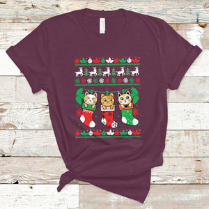 Christmas T Shirt Cute Cat In Sock Merry Catmas TS09 Printyourwear