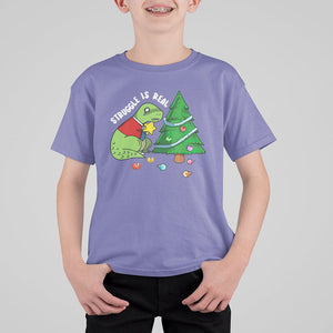 Christmas T Shirt For Kid Struggle Is Real T-Rex Christmas Tree Star TS09 Printyourwear