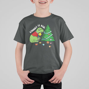 Christmas T Shirt For Kid Struggle Is Real T-Rex Christmas Tree Star TS09 Printyourwear