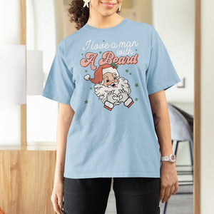 Christmas T Shirt For Women I Love A Man With A Beard Santa Xmas TS09 Light Blue Printyourwear