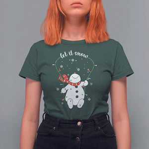 Christmas T Shirt For Women Let It Snow Cute Snowman Xmas TS09 Dark Forest Green Printyourwear