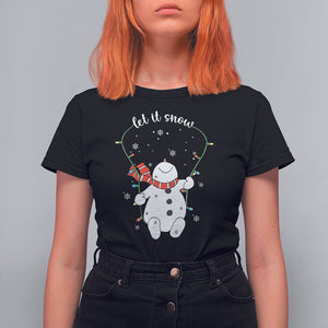 Christmas T Shirt For Women Let It Snow Cute Snowman Xmas TS09 Black Printyourwear