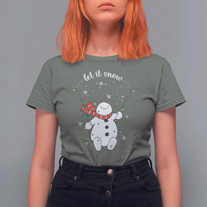 Christmas T Shirt For Women Let It Snow Cute Snowman Xmas TS09 Military Green Printyourwear