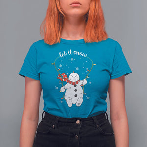 Christmas T Shirt For Women Let It Snow Cute Snowman Xmas TS09 Sapphire Printyourwear