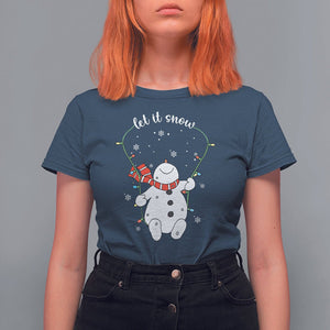 Christmas T Shirt For Women Let It Snow Cute Snowman Xmas TS09 Navy Printyourwear