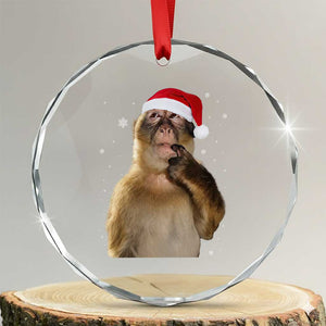 Christmas Thinking Monkey Meme Humor Brainrot Crystal Glass Ornament TS11 Transparent Glass 3'' Circle Print Your Wear