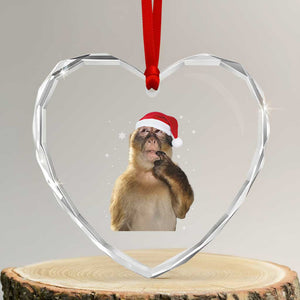 Christmas Thinking Monkey Meme Humor Brainrot Heart Crystal Glass Ornament TS11 Transparent Glass 3'' Heart Print Your Wear