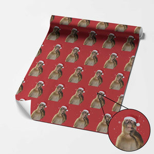 Christmas Thinking Monkey Meme Humor Brainrot Wrapping Paper Roll TS11 Red Print Your Wear