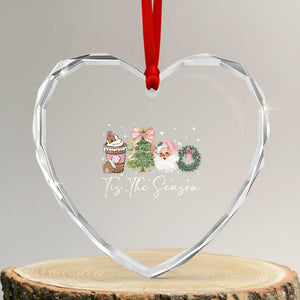 Christmas Tis The Season Heart Crystal Glass Ornament Cute Winter Old Xmas Vintage Pink Santa Claus TS10 Transparent Glass 3'' Heart Print Your Wear