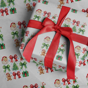 Christmas Tree Retro Coquette Bow Wrapping Paper Roll Santa Claus Candy Festive Xmas Vibes TS02 White Print Your Wear
