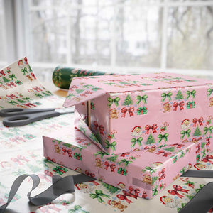 Christmas Tree Retro Coquette Bow Wrapping Paper Roll Santa Claus Candy Festive Xmas Vibes TS02 Light Pink Print Your Wear