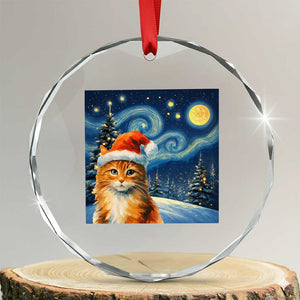 Christmas Van Gogh Cat Crystal Glass Ornament TS12 Transparent Glass 3'' Circle Print Your Wear