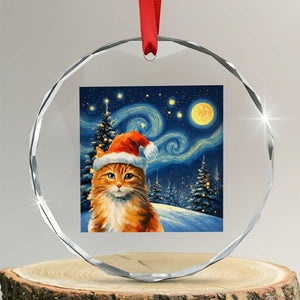 Christmas Van Gogh Cat Crystal Glass Ornament TS12 Transparent Glass 3'' Circle Print Your Wear