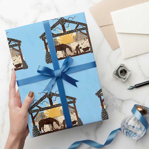 Christmas Western Wrapping Paper Roll True Story Jesus Cowboy Nativity Scene TS11 Light Blue Print Your Wear