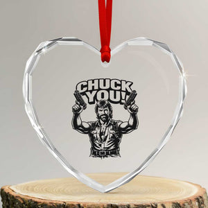 Chuck You Funny Action Legend Heart Crystal Glass Ornament Tough Guy Meme Dual Guns Retro Humor for Patriotic Fans TS02 Transparent Glass 3'' Heart Print Your Wear