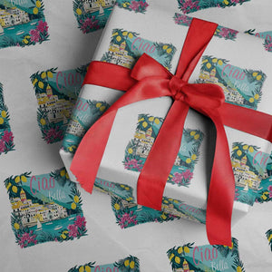 Ciao Bella Italy Amalfi Coast Wrapping Paper Roll Lemons and Florals Nostalgic Village TS02 White Print Your Wear