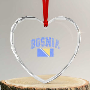 Classic Distressed Bosnia National Flag Varsity Style Heart Crystal Glass Ornament Sports Fan Athletic Graphic