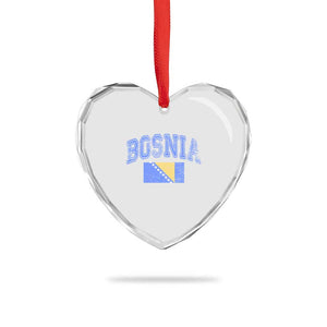 Classic Distressed Bosnia National Flag Varsity Style Heart Crystal Glass Ornament Sports Fan Athletic Graphic