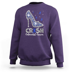 Colorectal Cancer Awareness Sweatshirt Crush Colon Colonscopy Blue Ribbon High Heels TS09 Purple Printyourwear