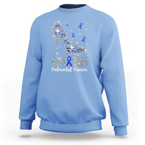Colorectal Cancer Awareness Sweatshirt Crush Colon Colonscopy Blue Ribbon High Heels TS09 Carolina Blue Printyourwear