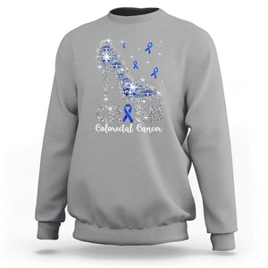 Colorectal Cancer Awareness Sweatshirt Crush Colon Colonscopy Blue Ribbon High Heels TS09 Sport Gray Printyourwear
