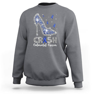 Colorectal Cancer Awareness Sweatshirt Crush Colon Colonscopy Blue Ribbon High Heels TS09 Charcoal Printyourwear