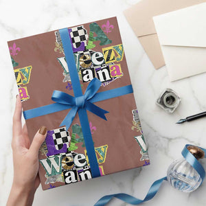 Colorful La-Weezi-ana Mardi Gras Louisiana Pride Wrapping Paper Roll Funky Carnival Vibes TS02 Mocha Print Your Wear