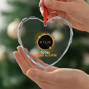 Colorful Paint Splatter 2026 Total Solar Eclipse Totality Astronomy Heart Crystal Glass Ornament TS02 Print Your Wear
