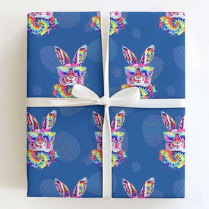 Colorful Tie Dye Bunny with Sunglasses Wrapping Paper Roll Cool Easter Rabbit Retro Hippie Vibe Graphic Gift TS02 Royal Blue Print Your Wear