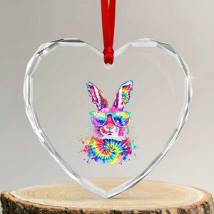 Colorful Tie Dye Bunny with Sunglasses Heart Crystal Glass Ornament Cool Easter Rabbit Retro Hippie Vibe Graphic Gift TS02 Transparent Glass 3'' Heart Print Your Wear