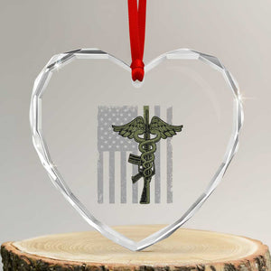Combat Medic Soldier Heart Crystal Glass Ornament Caduceus Vintage American Flag TS11 Transparent Glass 3'' Heart Print Your Wear