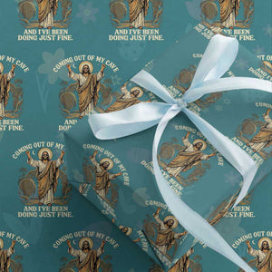Coming Out Of My Cave Christian Easter Wrapping Paper Roll Risen Jesus Tomb Scene Inspirational Faith Message Gift TS02 Teal Print Your Wear