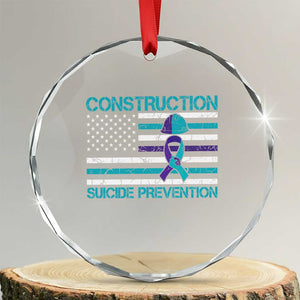 Construction Suicide Prevention Awareness Crystal Glass Ornament Mental Health American Flag TS11 Transparent Glass 3'' Circle Print Your Wear